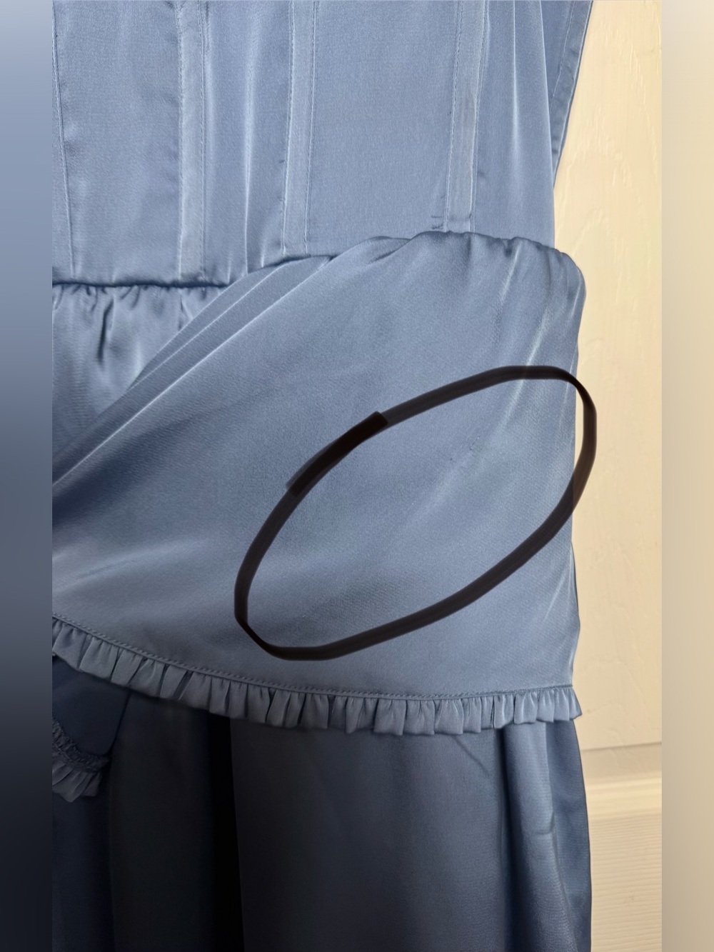 Altar'd State Stellni Satin Maxi Dress Tiered Ruffle Skirt Corset Bodice in Blue - Picture 11 of 16